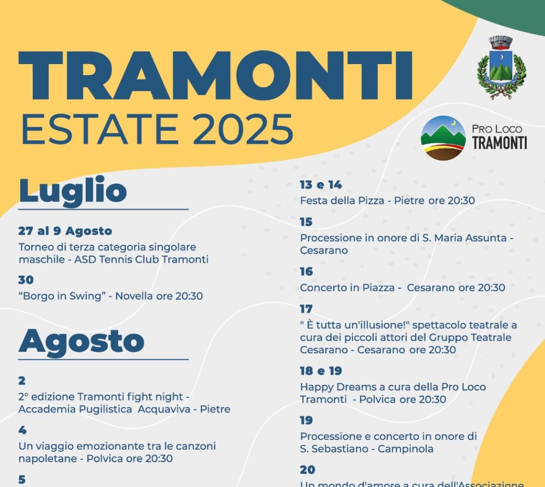 Tramonti, Estate 2025: un programma ricco e variegato di eventi ...